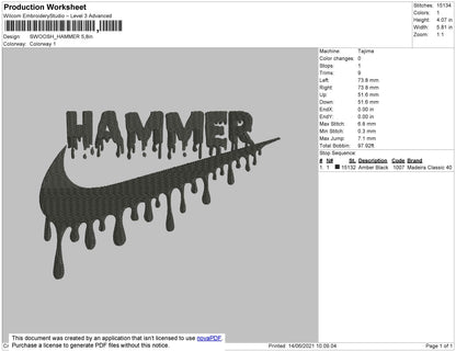 Swoosh Hammer Embroidery File 4 size
