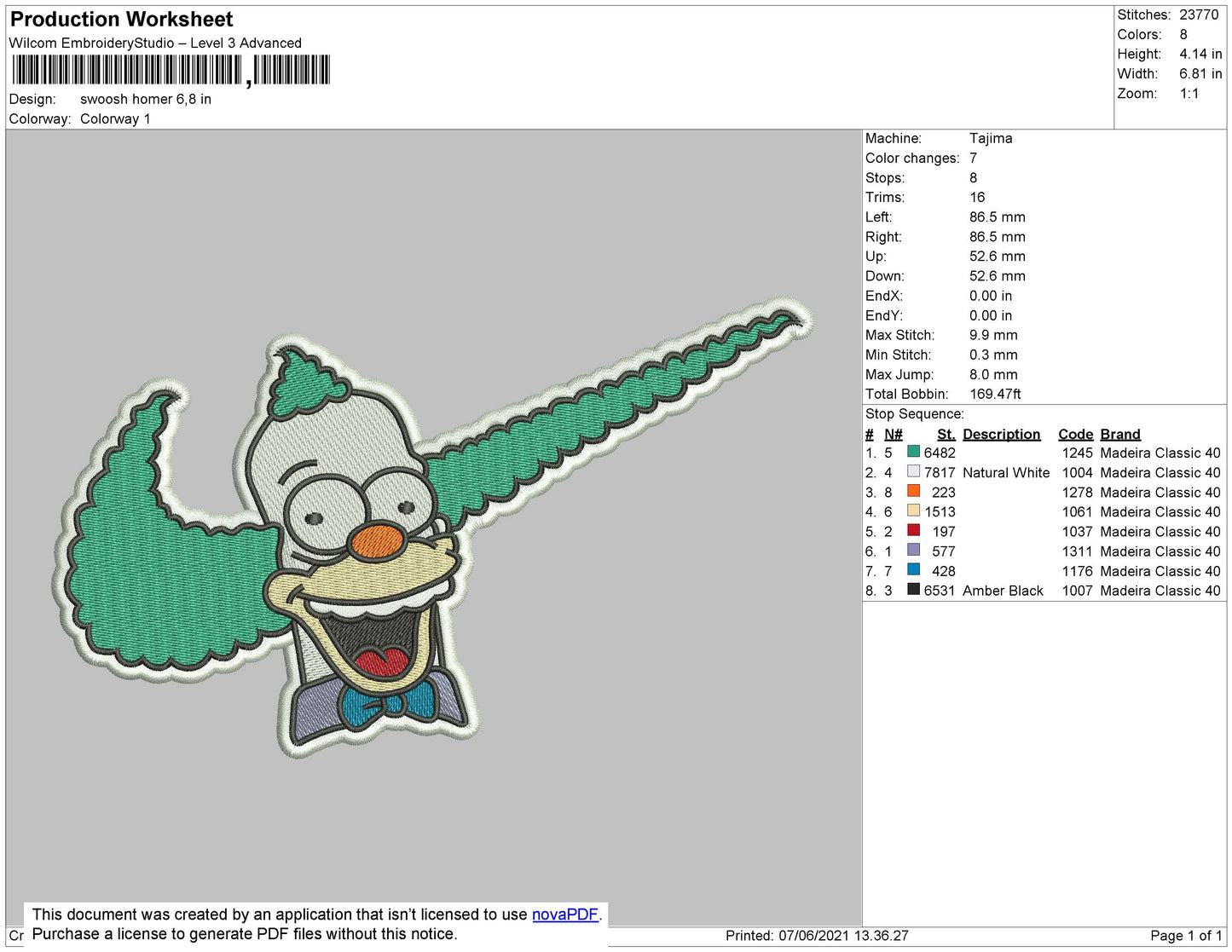 Swoosh Homer Embroidery File 4 size