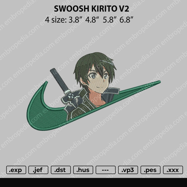 Swoosh Kirito V2 Embroidery File 4 size