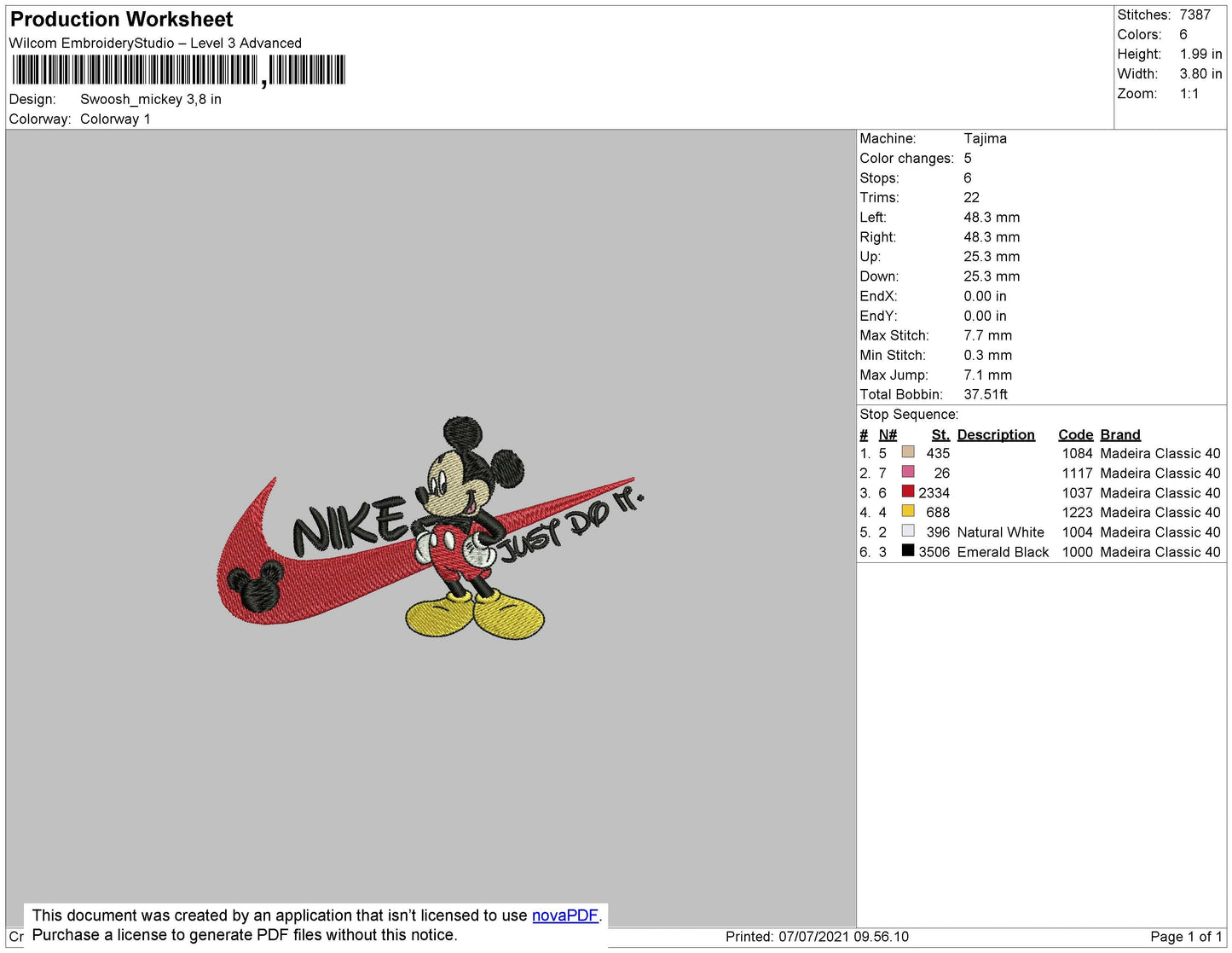 Swoosh Mickey Embroidery File 4 size