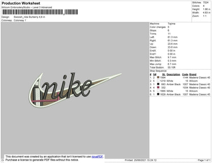 Swoosh Nike Burbery Embroidery File 8 size