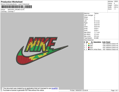 Swoosh Oromo Embroidery File 4 size