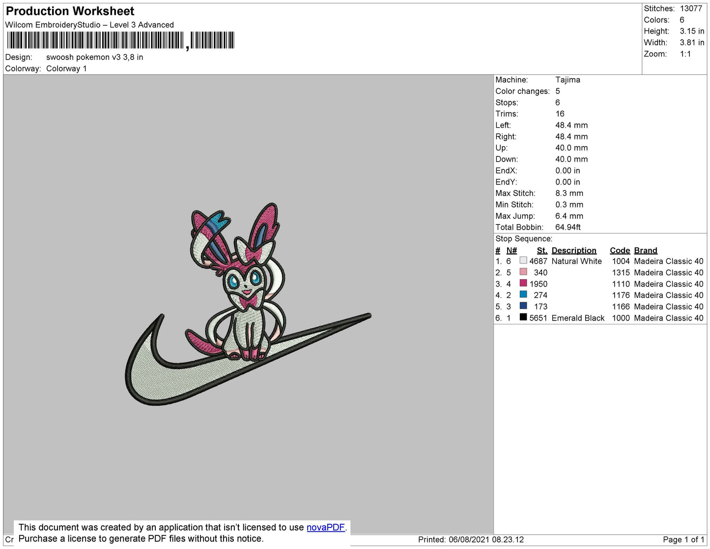 Swoosh Pokemon V3 Embroidery File 4 size