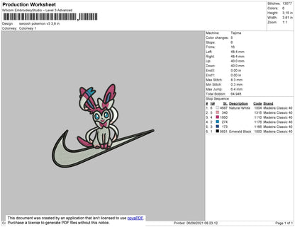 Swoosh Pokemon V3 Embroidery File 4 size