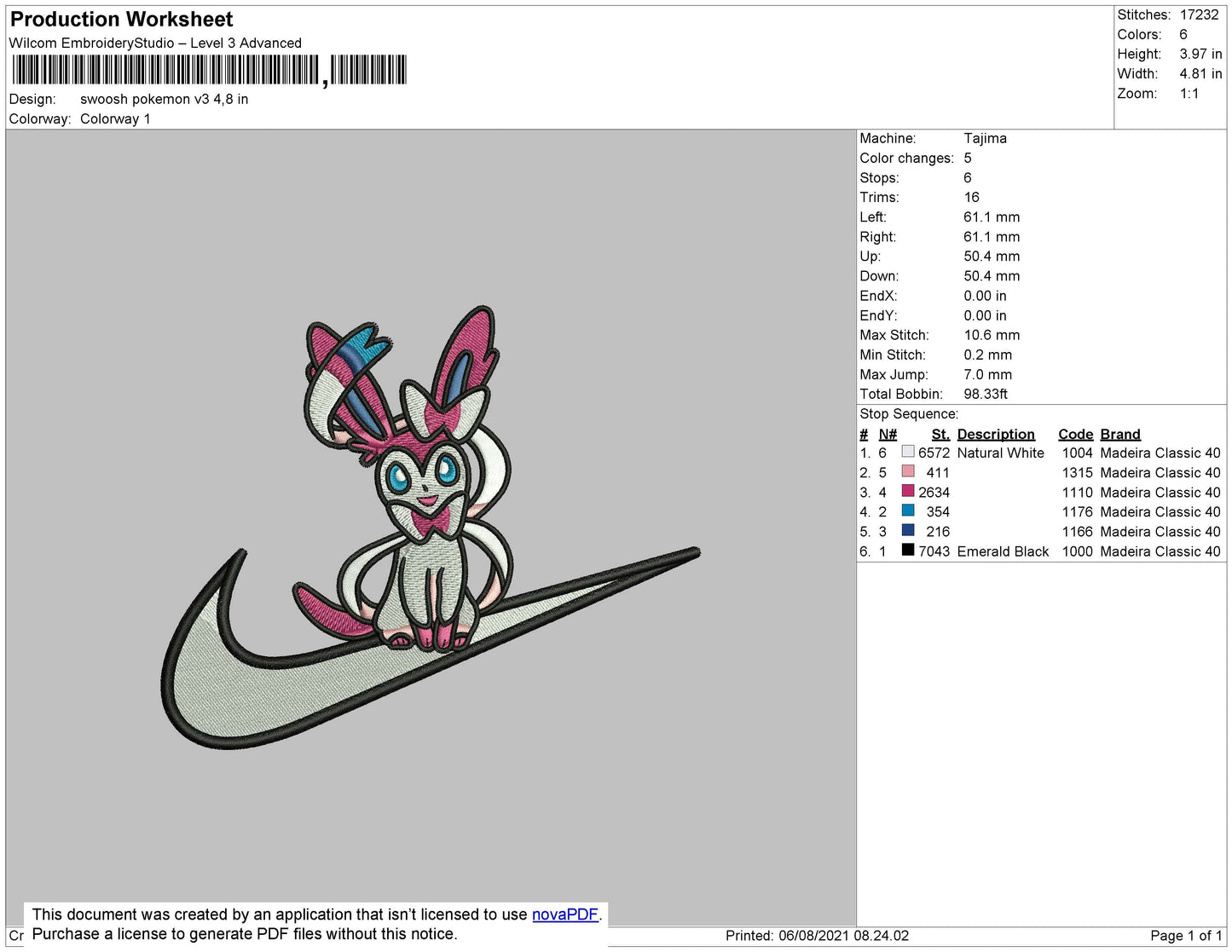 Swoosh Pokemon V3 Embroidery File 4 size