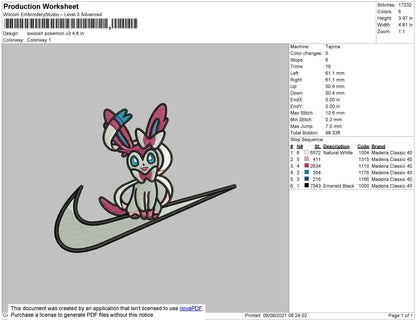 Swoosh Pokemon V3 Embroidery File 4 size