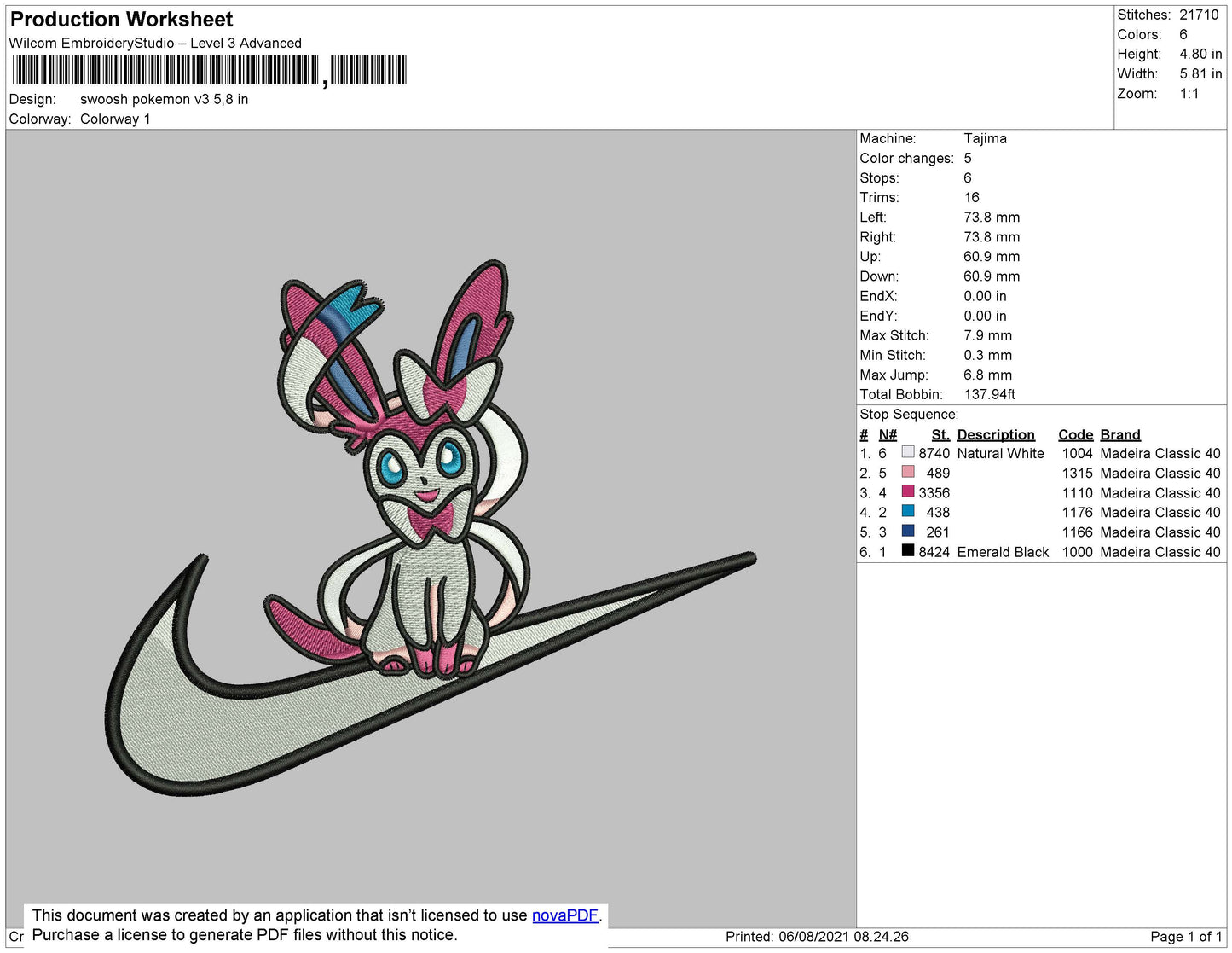 Swoosh Pokemon V3 Embroidery File 4 size