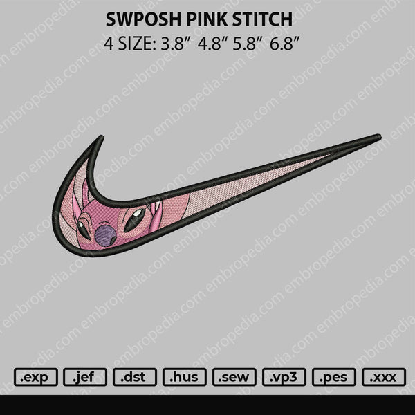 Swoosh Pink Stitch Embroidery File 4 size