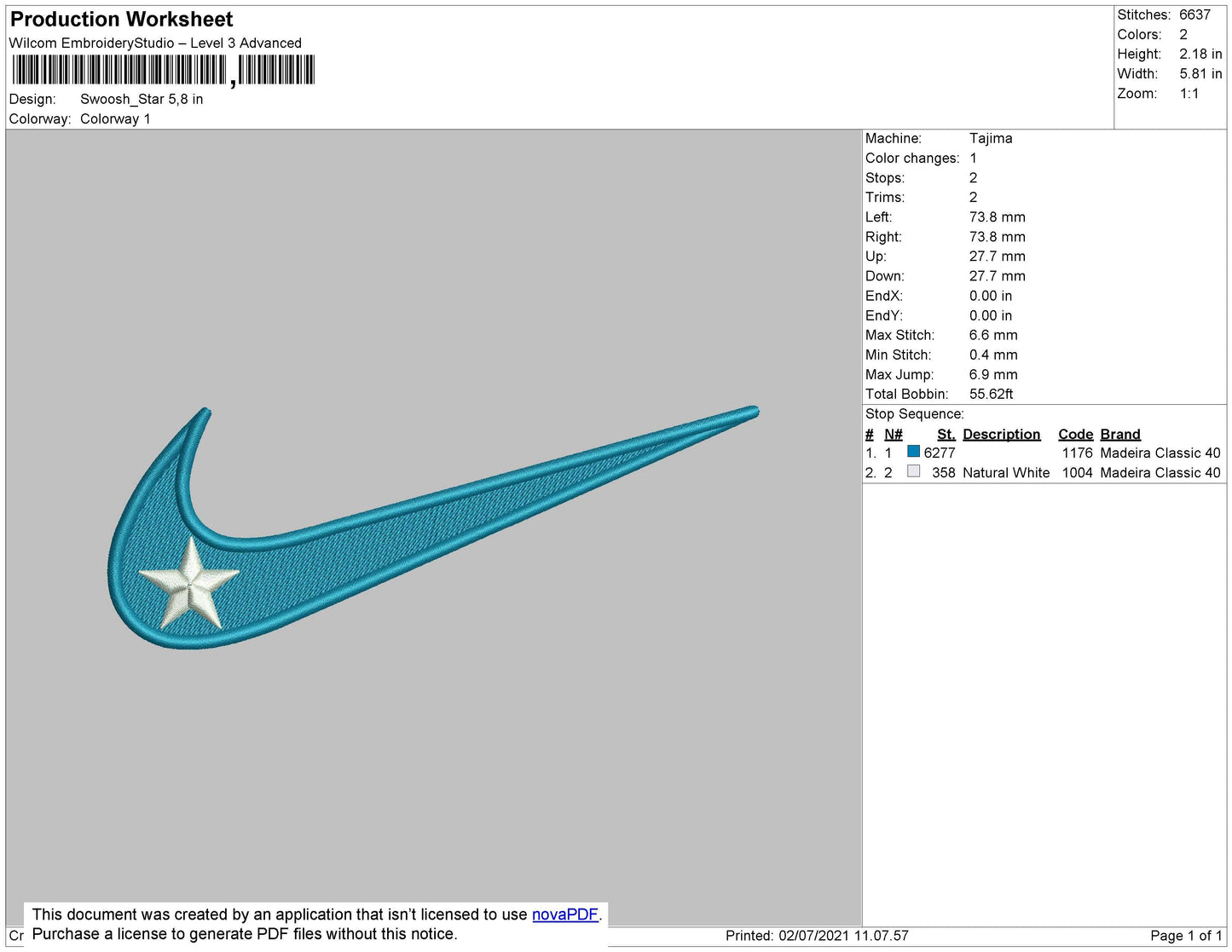 Swoosh Star Embroidery File 4 size