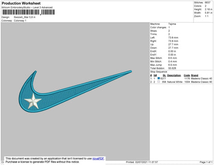 Swoosh Star Embroidery File 4 size
