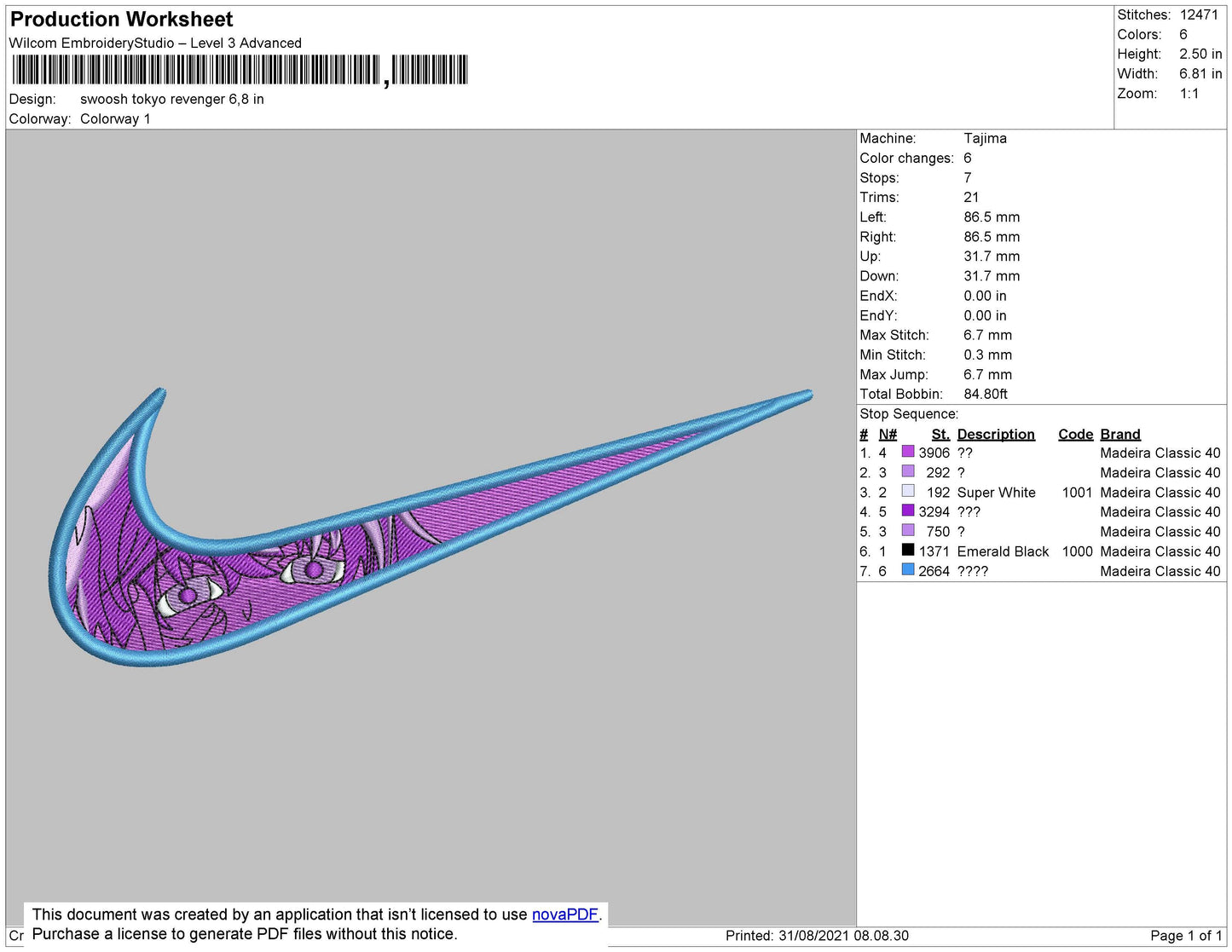 Swoosh Tokyo Revngers Embroidery File 4 size