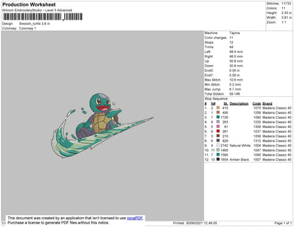 Swoosh Turtle Embroidery File 4 size