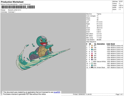 Swoosh Turtle Embroidery File 4 size