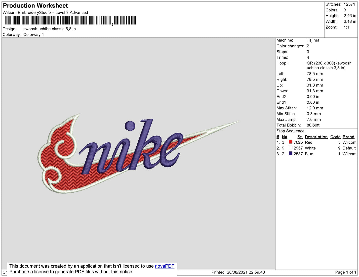 Swoosh Uciha Embridery File 4 size