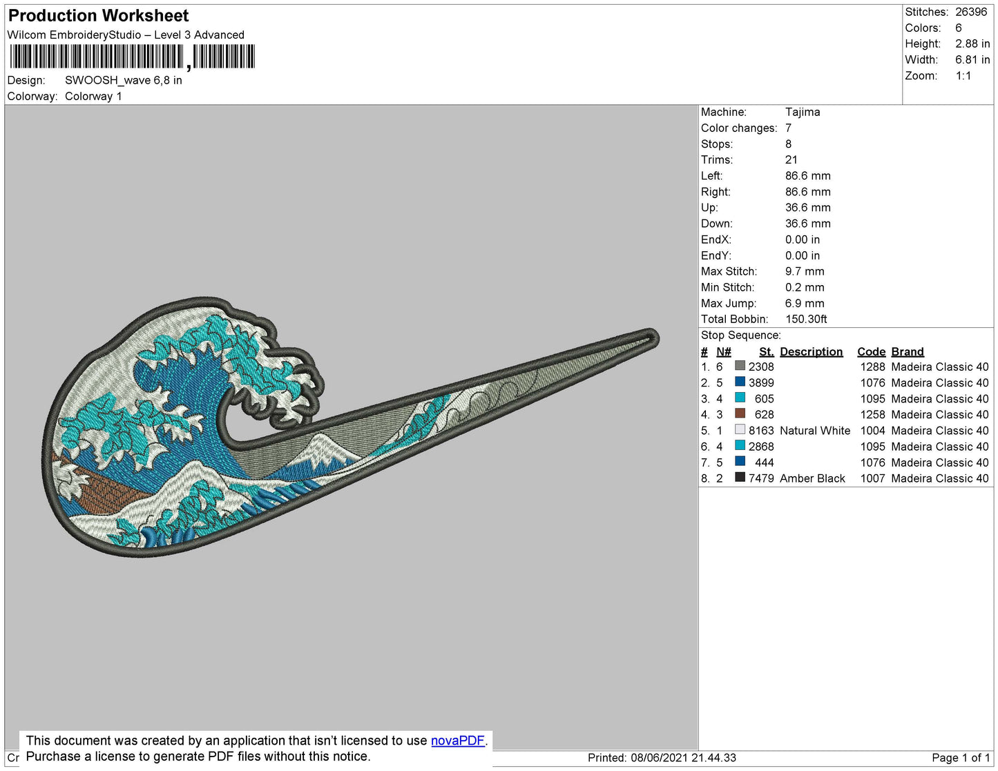 Swoosh Wave Embroidery File 8 size