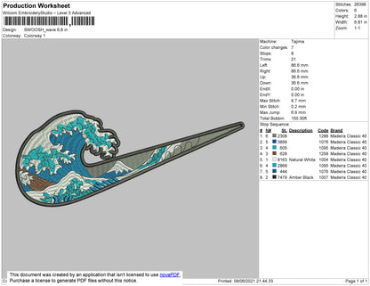 Swoosh Wave Embroidery File 8 size