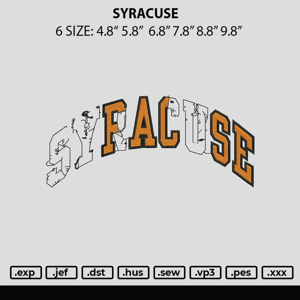 Syracuse Embroidery File 6 sizes