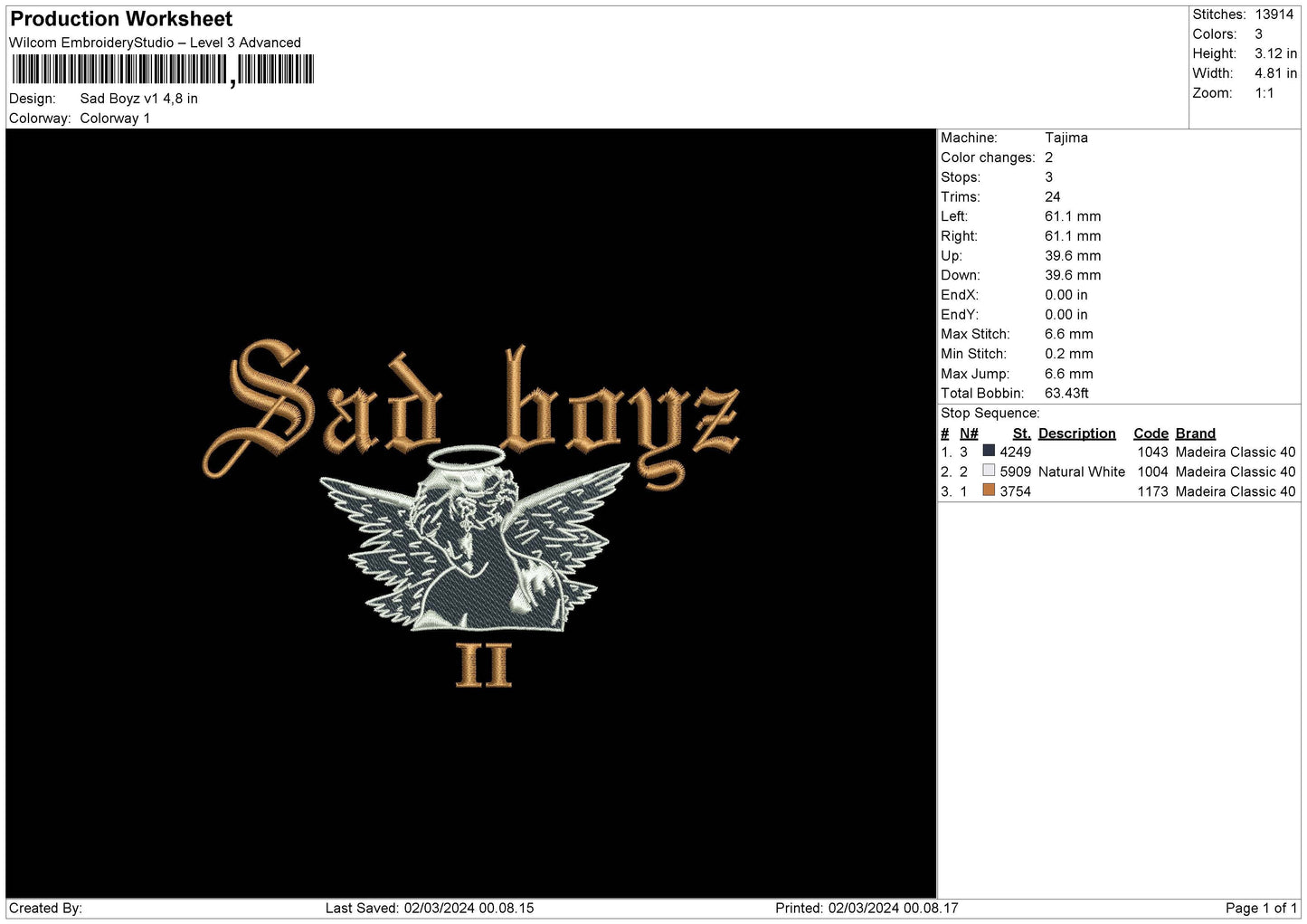 Sadboy V1 Embroidery File 6 szes