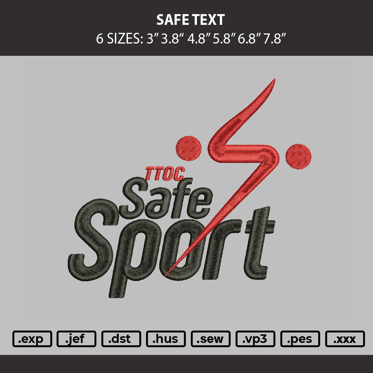 Safe Text Embroidery Machine Design File 6 sizes