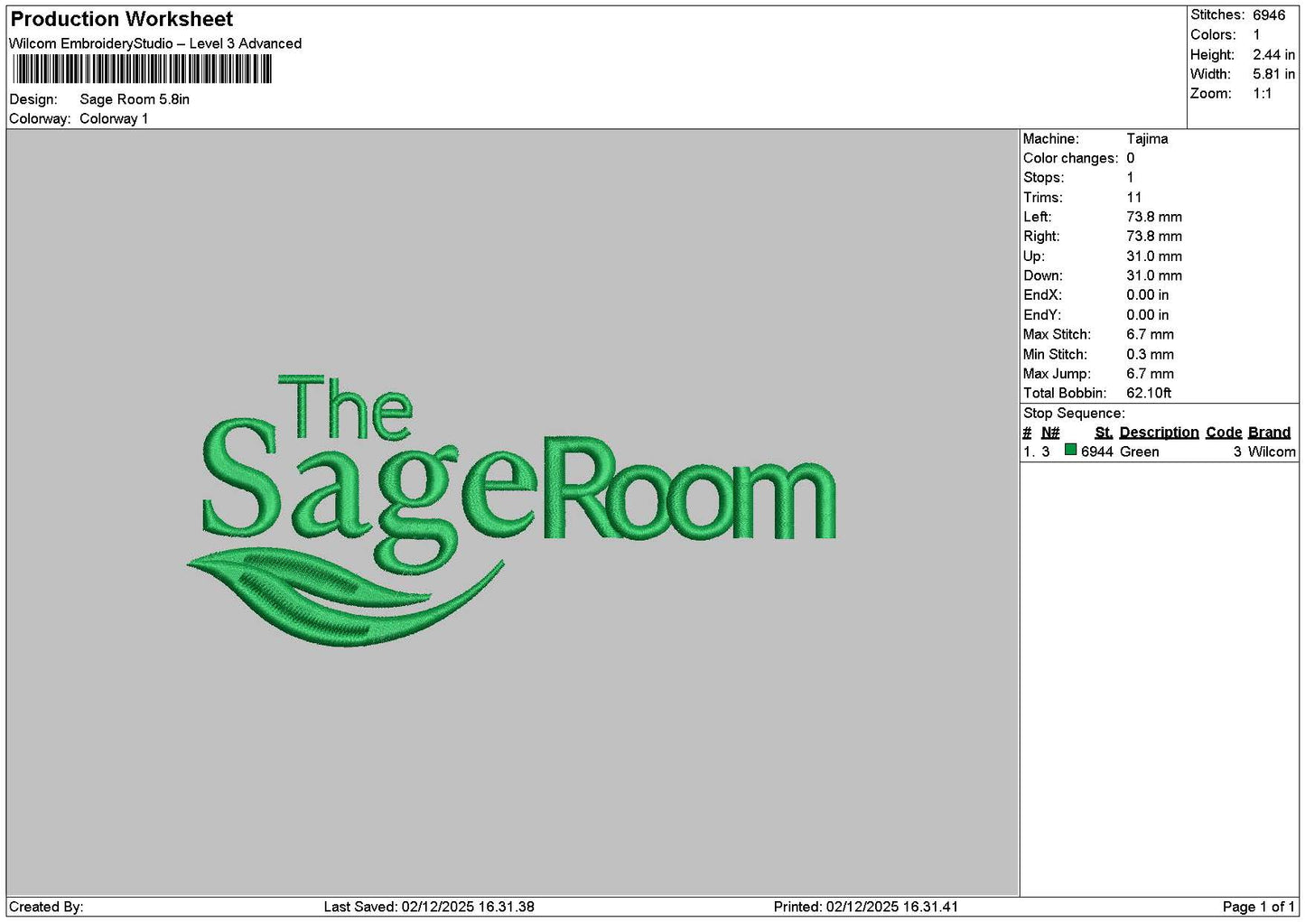 Sagetext Embroidery File 6 sizes