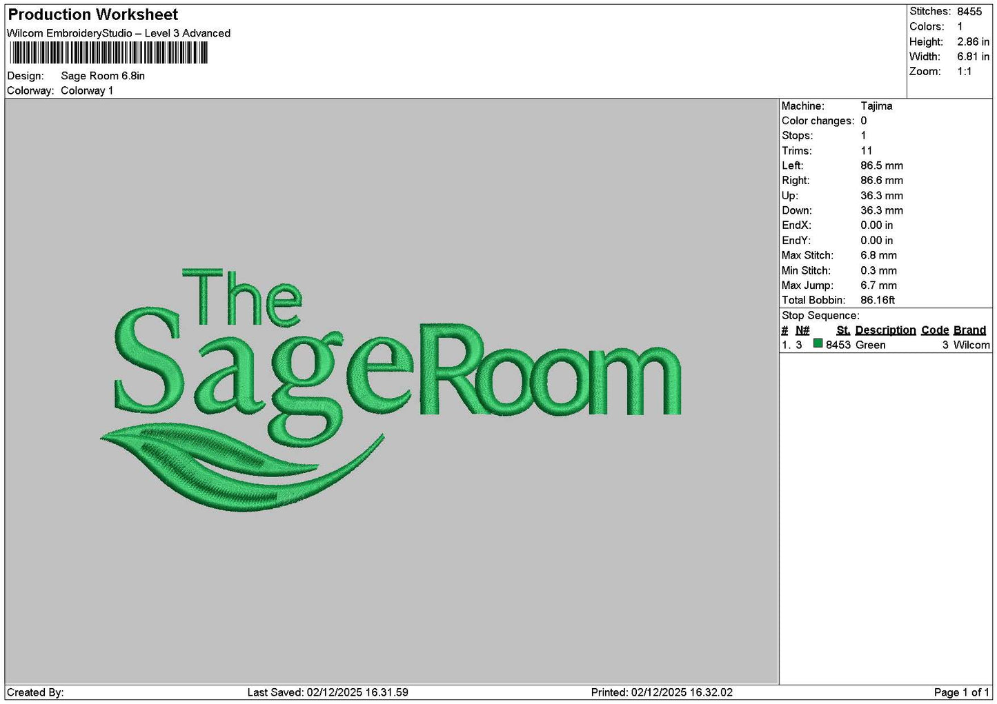 Sagetext Embroidery File 6 sizes