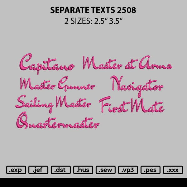 Separate Texts Embroidery File 2 sizes