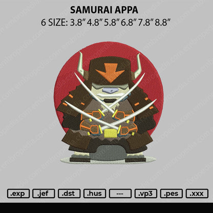 Samurai Appa Embroidery File 6 sizes