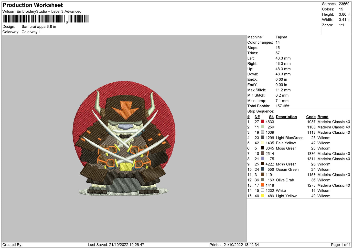 Samurai Appa Embroidery File 6 sizes