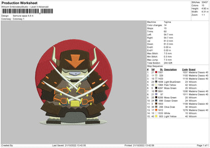 Samurai Appa Embroidery File 6 sizes