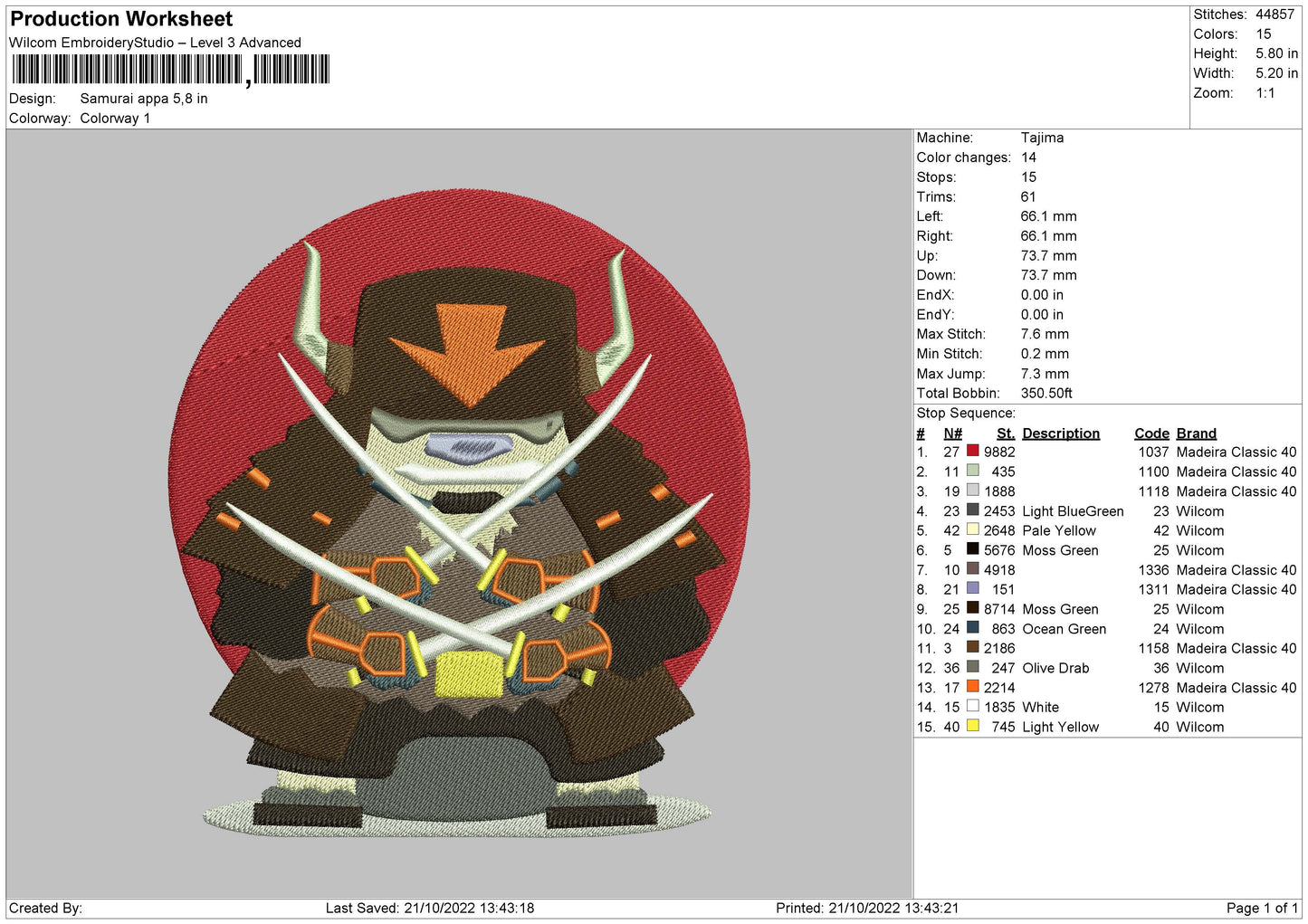 Samurai Appa Embroidery File 6 sizes