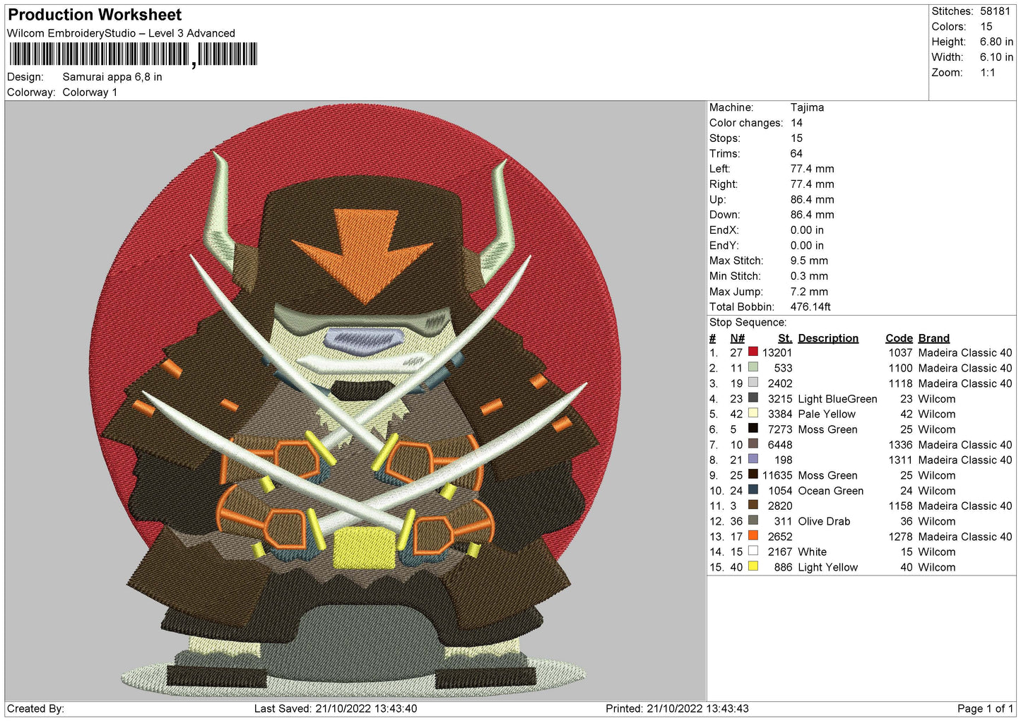 Samurai Appa Embroidery File 6 sizes
