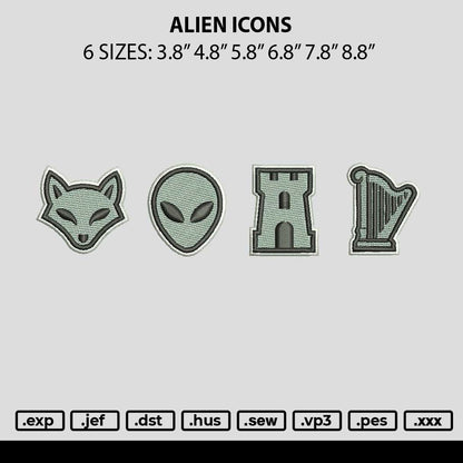 Alien Icons Embroidery File 6 sizes
