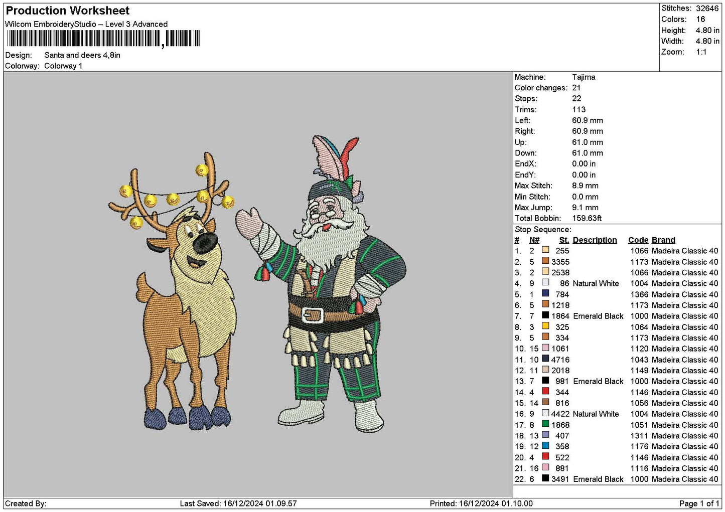 Santadeer 1612 Embroidery File 6 sizes