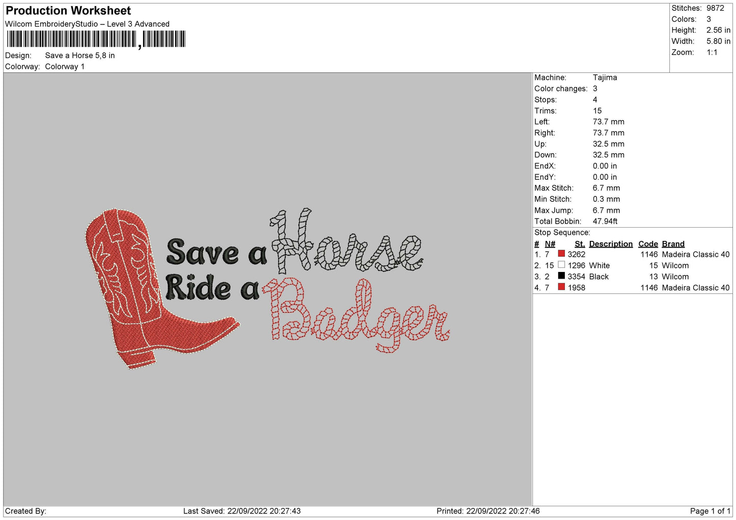 Save A Horse Embroidery File 6 sizes