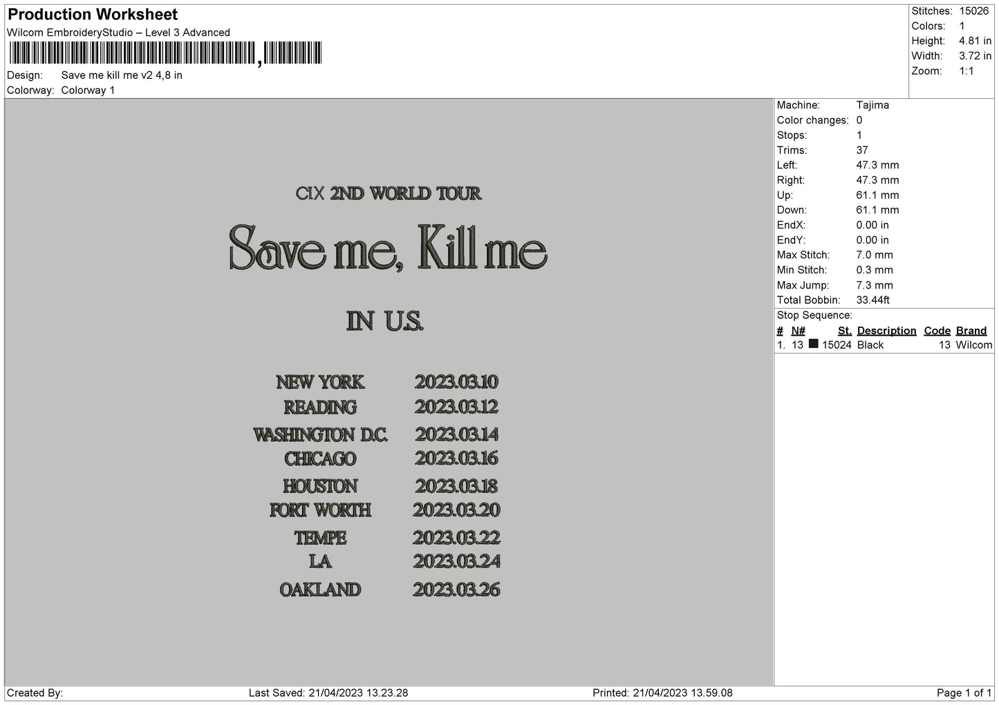 Save Me V2 Embroidery File 6 sizes