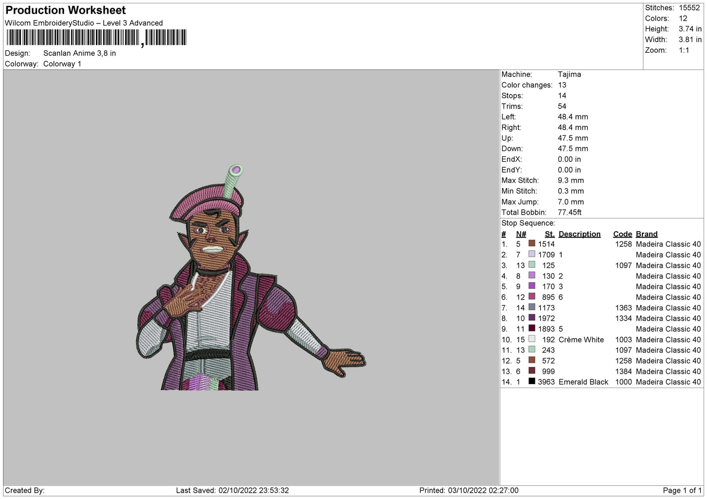 Scanlan Anime Embroidery file 6 sizes