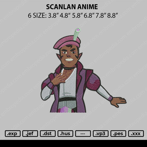 Scanlan Anime Embroidery file 6 sizes