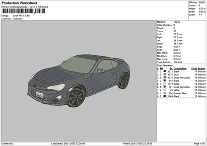 Car 2601a Embroidery File 6 sizes