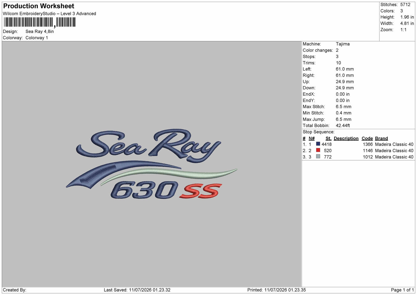 Seatext Ray Embroidery Machine Design File 6 sizes