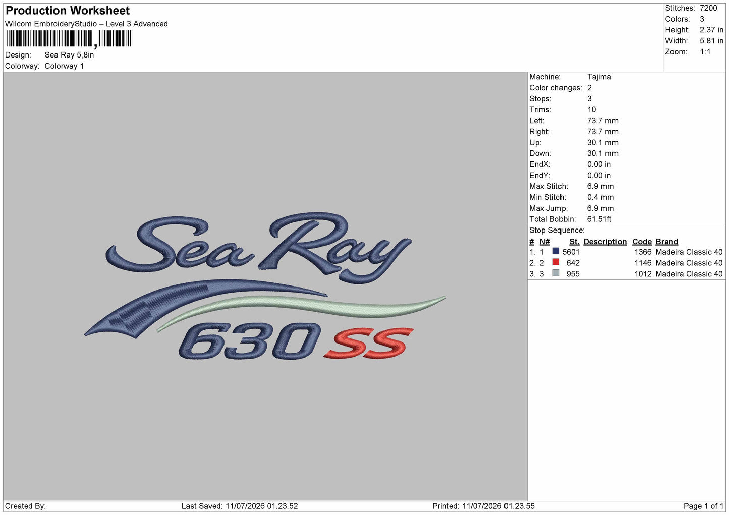 Seatext Ray Embroidery Machine Design File 6 sizes