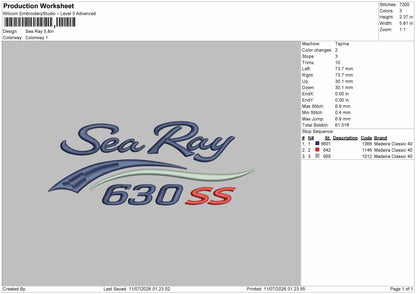 Seatext Ray Embroidery Machine Design File 6 sizes
