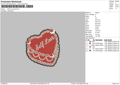 Selflove Heart Embroidery File 6 sizes