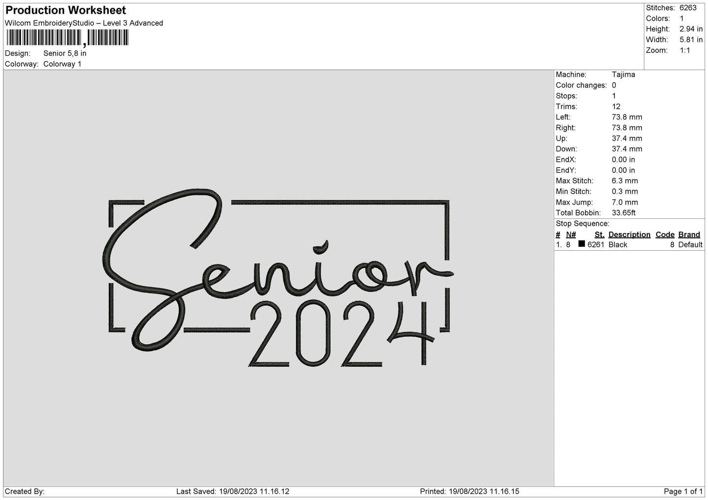 Senior Embroidery File 6 sizes