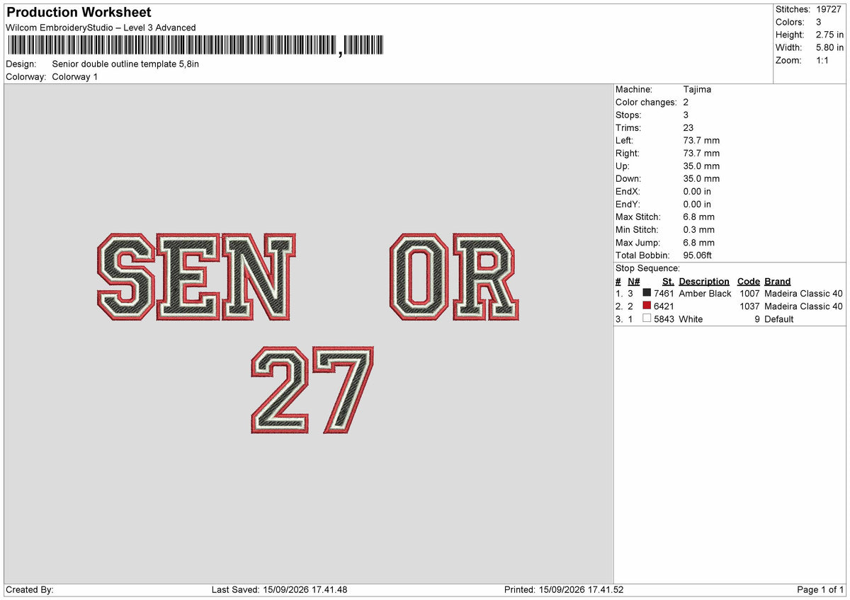 Senior Double Outline Fill 27 Embroidery Machine Design File 6 sizes
