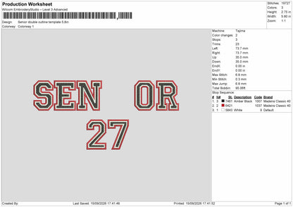 Senior Double Outline Fill 27 Embroidery Machine Design File 6 sizes