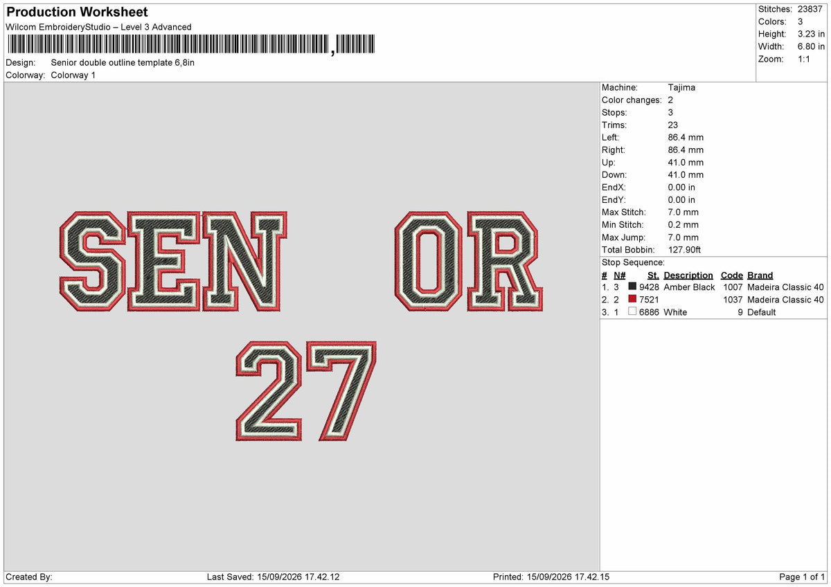 Senior Double Outline Fill 27 Embroidery Machine Design File 6 sizes
