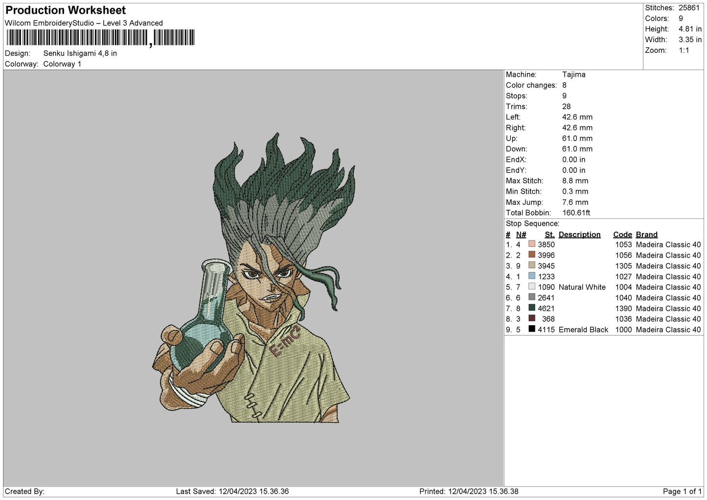 Senku Embroidery File 6 sizes