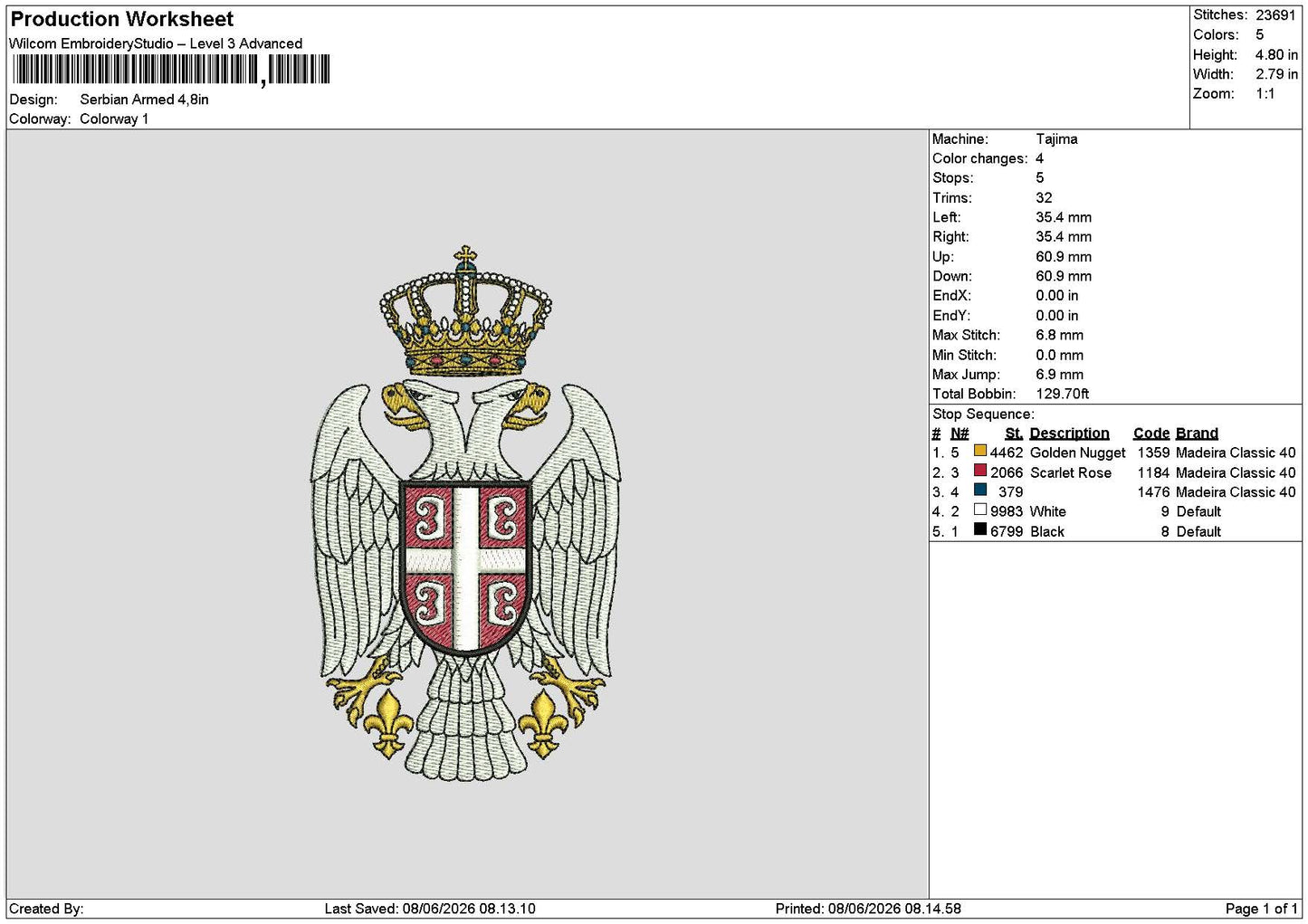 Serbian Armed Embroidery Machine Design File