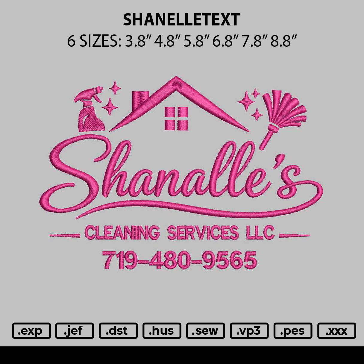 Shanelletext Embroidery File 6 sizes