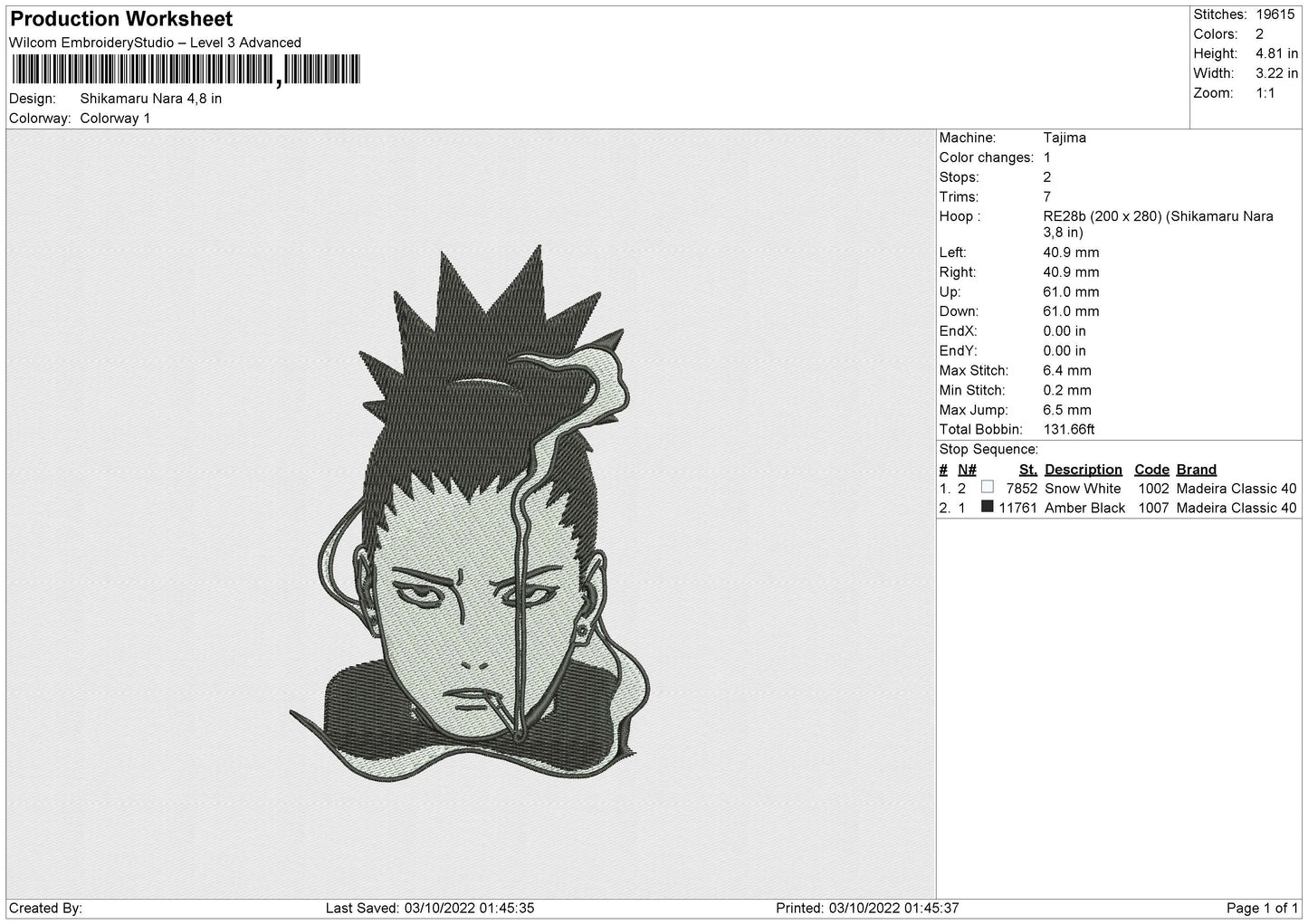 Shikamaru Nara Embroidery File 5 sizes